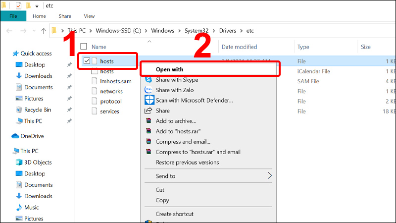 Nhấn chuột phải vào Host và chọn Open with