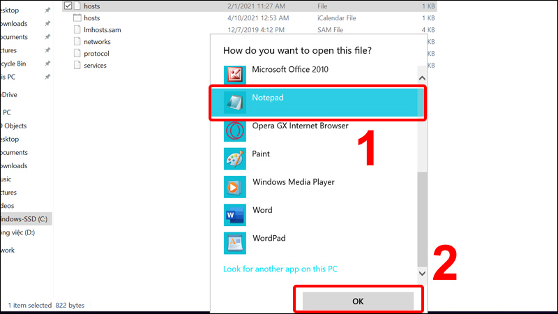 Mở hosts bằng Notepad