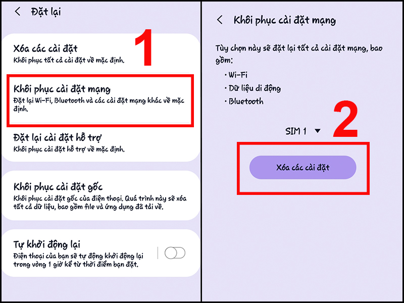 Chọn Khôi phục cài đặt mạng