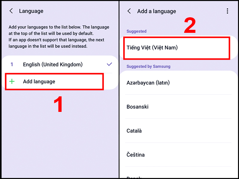 Chọn Tiếng Việt (Việt Nam) trong danh sách ngôn ngữ để thêm vào