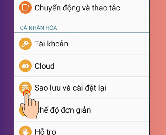 Chọn Sao lưu và cài đặt lại