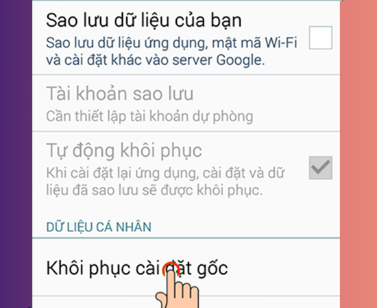 Chọn Khôi phục cài đặt gốc