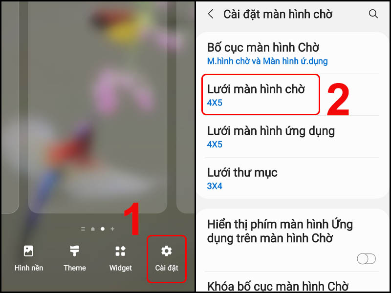 Chọn Cài đặt lưới màn hình từ phần Cài đặt