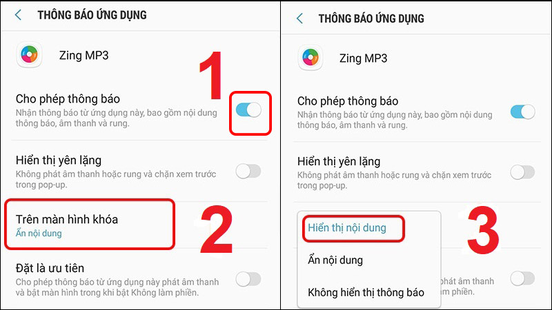 Cho phép thông báo trên màn hình khóa