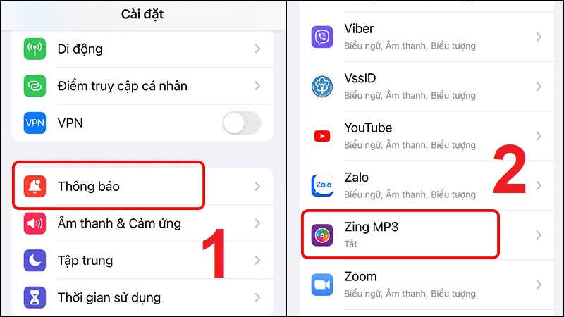 Vào mục Thông báo ứng dụng Zing MP3