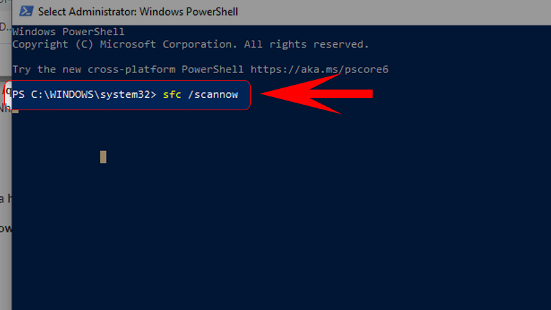 Nhập lệnh sfc /scannow để kiểm tra tính toàn vẹn của các file hệ thống