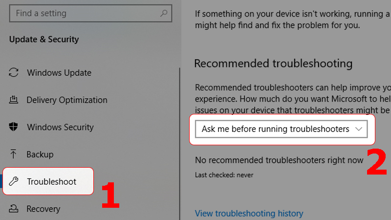 Chọn mục Ask me before running troubleshooters