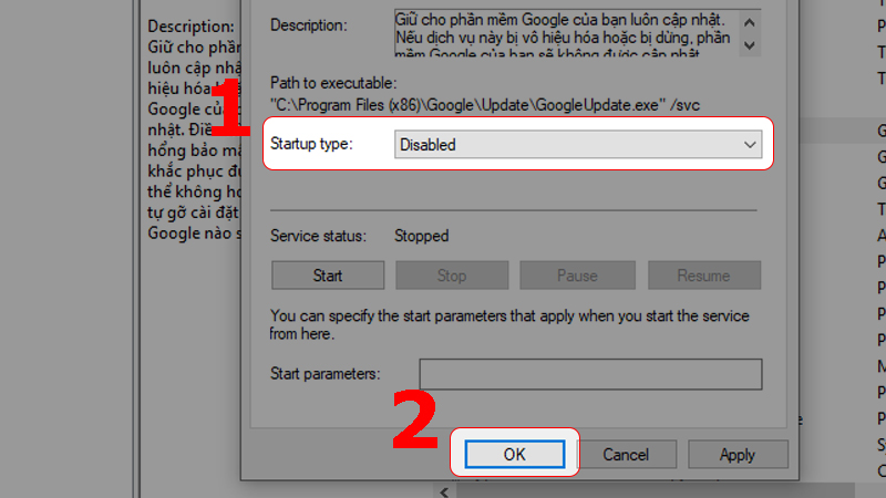 Đổi thành tùy chọn Disabled và nhấn OK