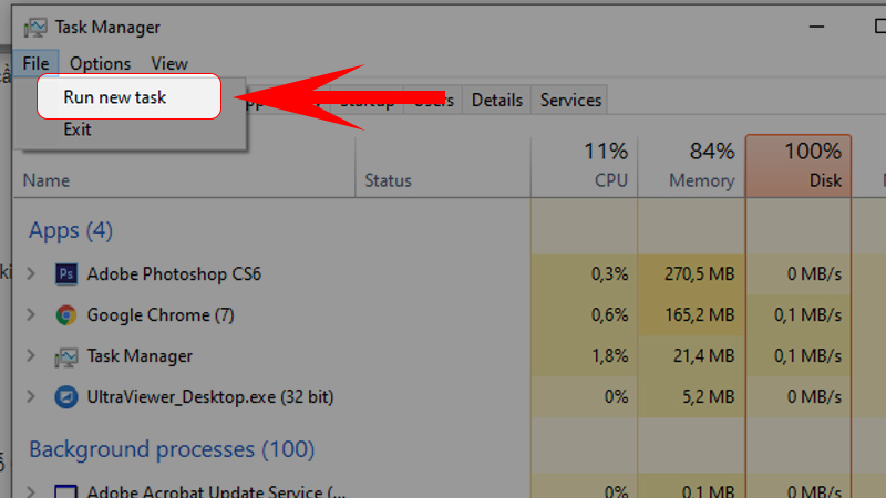 Chọn Run new task trong mục File
