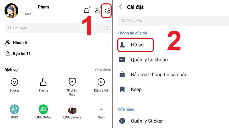 Truy cập ứng dụng LINE và chọn Hồ sơ