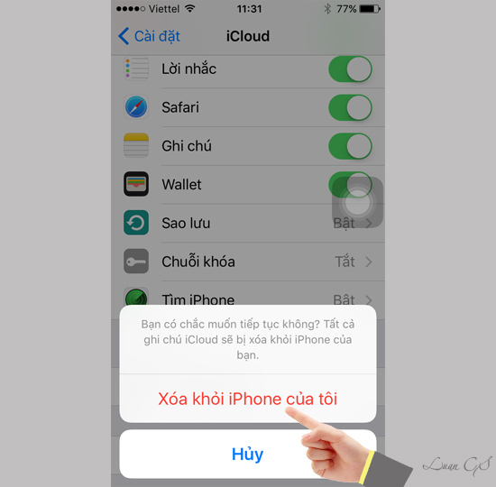 Đồng ý bạn chọn Xóa khỏi iPhone của tôi