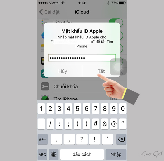 Xác nhận nhập mật khẩu iCloud 