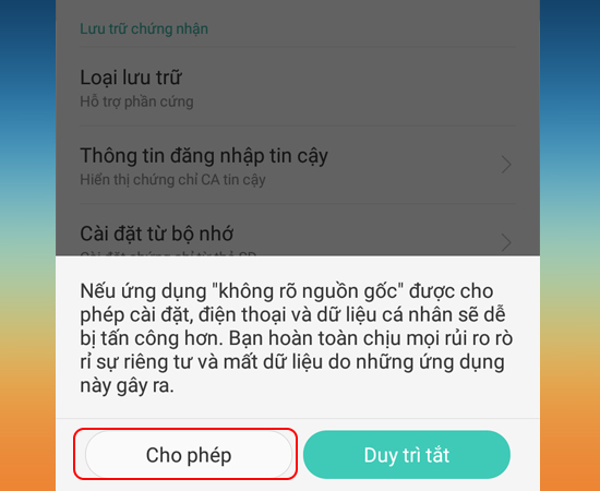 Bước 4: Cuối cùng chọn Cho phép.