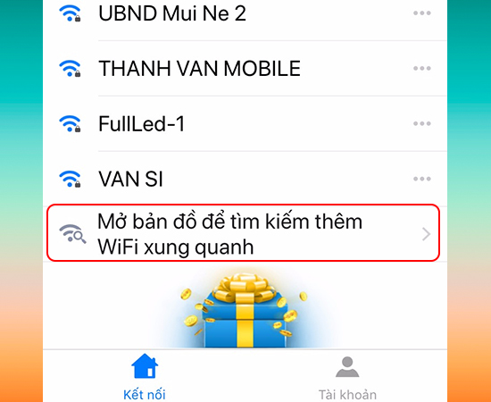 Mở bản đồ tìm kiếm thêm Wi-Fi xung quanh