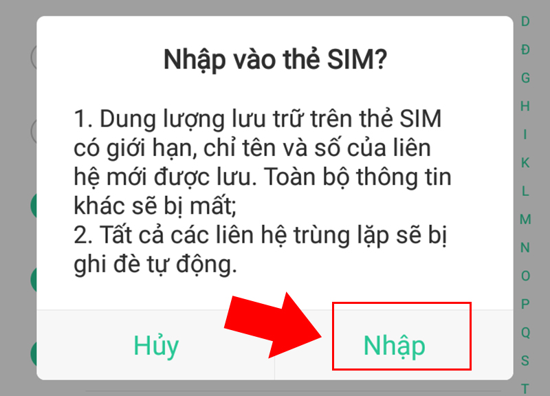 Chọn Nhập để xác nhận