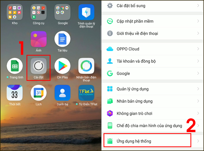 Vào Cài đặt > Ứng dụng hệ thống