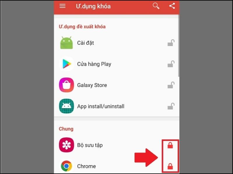 Chọn các ứng dụng cần bảo vệ