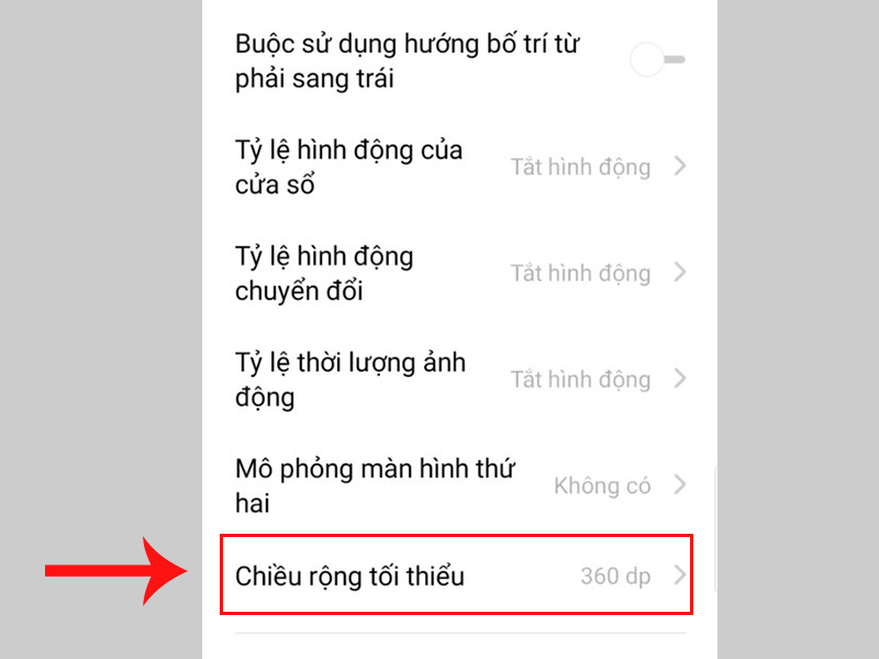  Chọn Chiều rộng tối thiểu