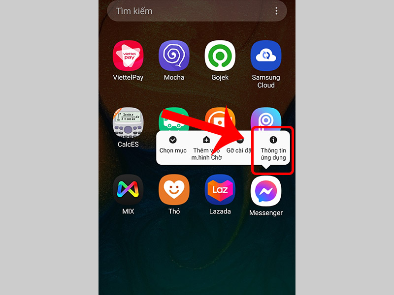 Chọn Thông tin ứng dụng