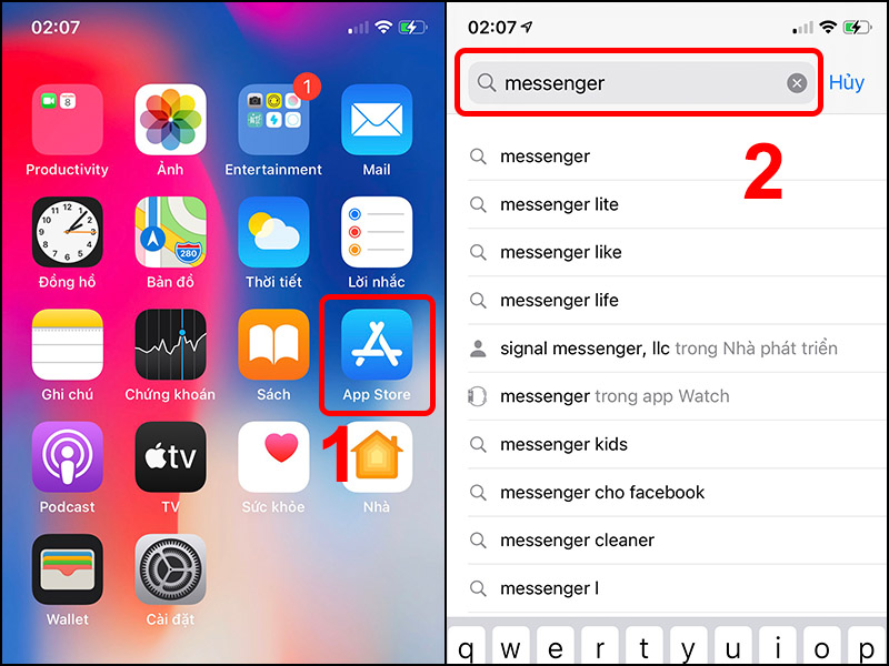 Vào App Store và tìm kiếm ứng dụng Messenger