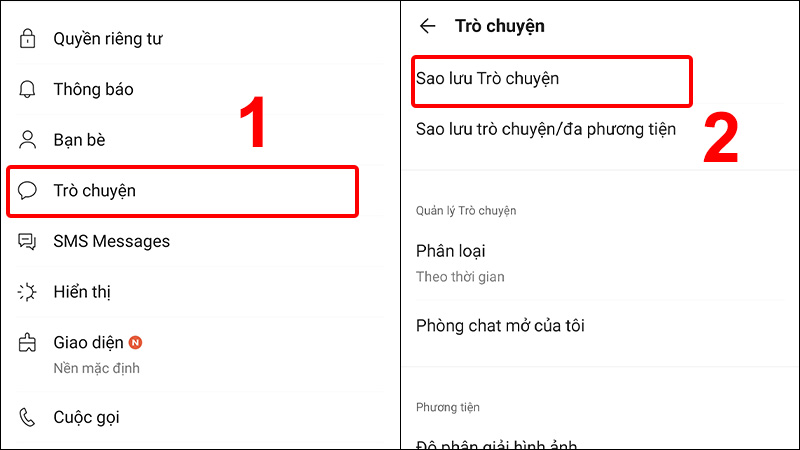 Nhấn vào Trò chuyện và chọn Sao lưu Trò chuyện