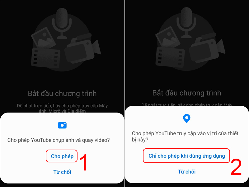 Cấp quyền cho YouTube