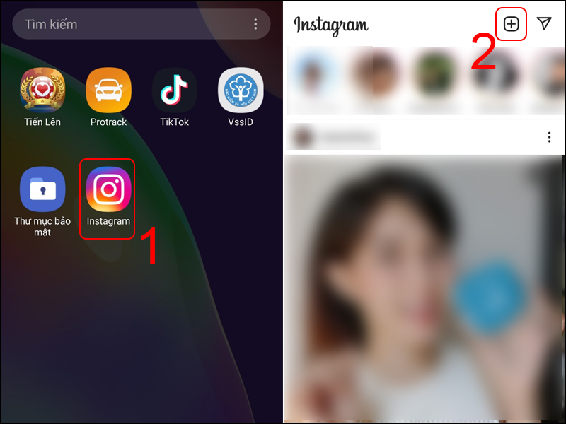 Vào Instagram và nhấn vào biểu tượng dấu +