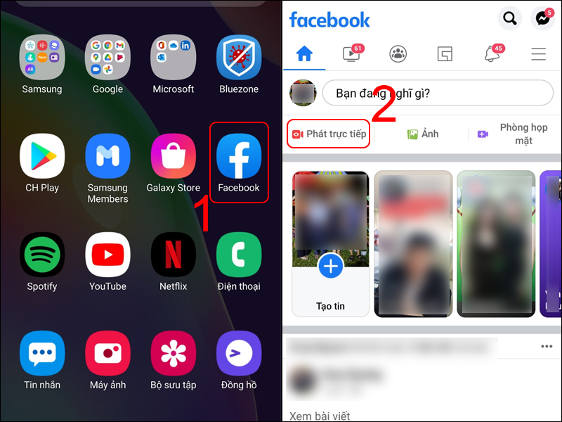 Vào Facebook và chọn Phát trực tiếp