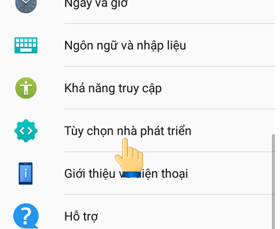 Chọn cài đặt chế độ nhà phát triển