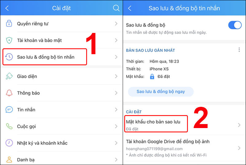 Chọn Mật khẩu cho bản sao lưu