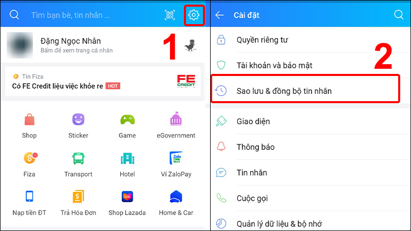 Chọn Sao lưu & đồng bộ tin nhắn