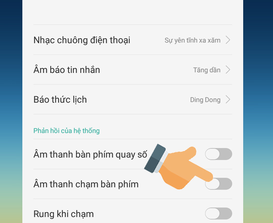 Bước 3: Tại đây bạn bật hoặc tắt Âm thanh chạm bàn phím.