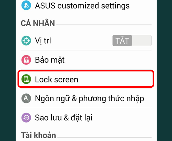 Chọn Lock screen.