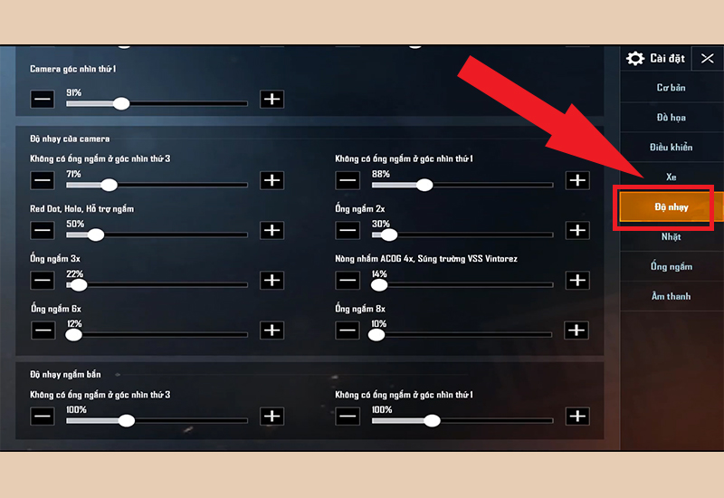 Điều chỉnh độ nhạy của chế độ cảm ứng Gyroscope trong PUBG Mobile