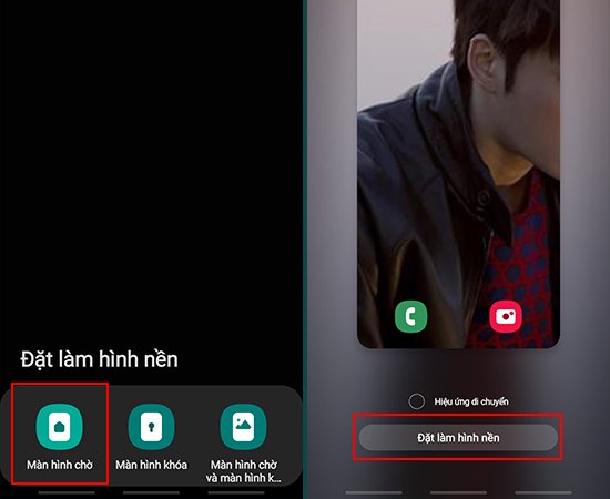 Bước 6: Nhấp chọn Màn hình chờ và xác nhận Đặt làm hình nền.