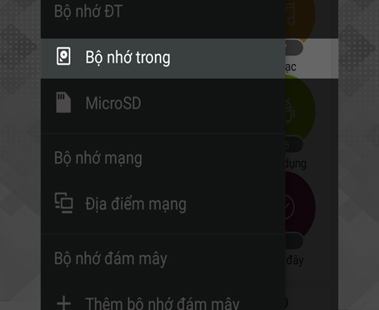 Bước 2: Chọn Bộ nhớ trong