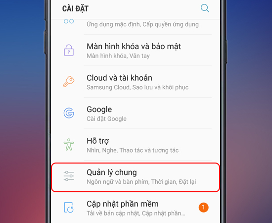 Bước 2: Sau đó bạn vào Quản lý chung.