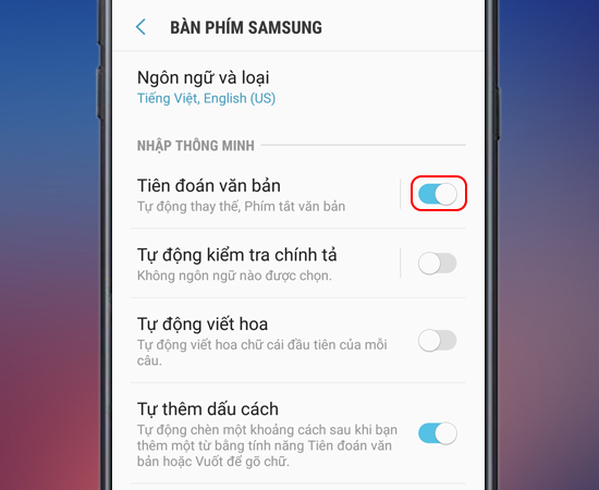 Bước 6: Cuối cùng bạn tắt Tiên đoán văn bản đi.