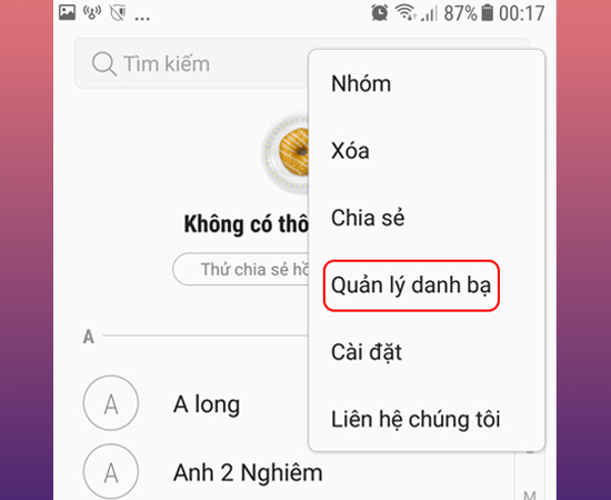 Chọn Quản lý danh bạ