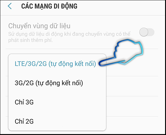 - Bước 5: Chọn chế độ mạng bạn muốn.