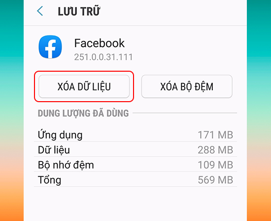 Chọn Xóa dữ liệu