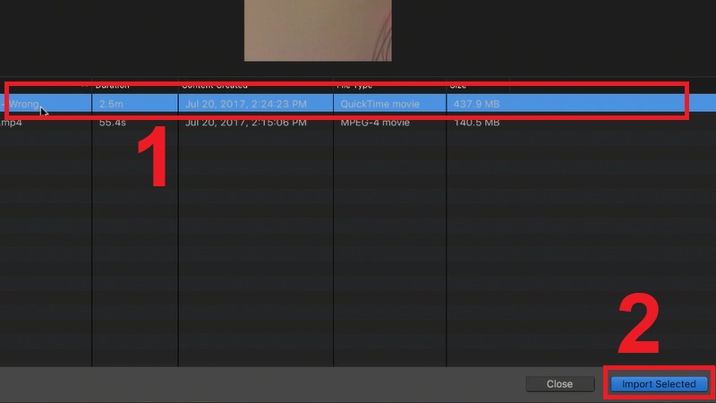 Chọn tập tin video và chọn Import Selected