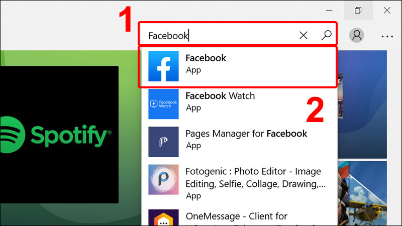 Tìm kiếm ứng dụng Facebook