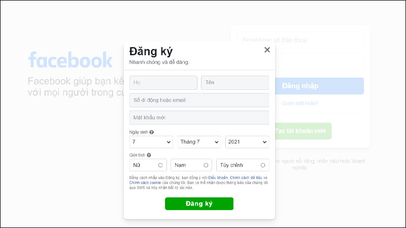 Cách đăng ký, tạo tài khoản Facebook