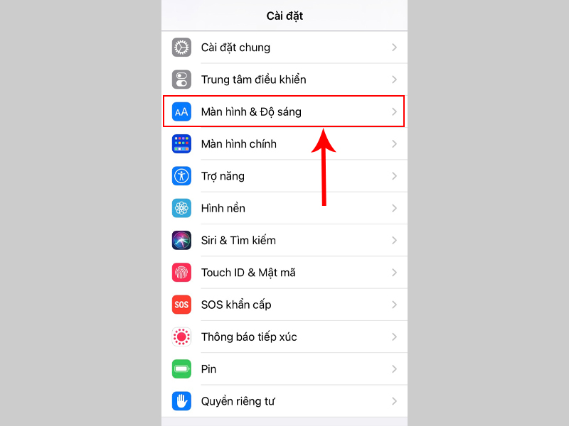 Kéo xuống và chọn mục Màn hình & Độ sáng