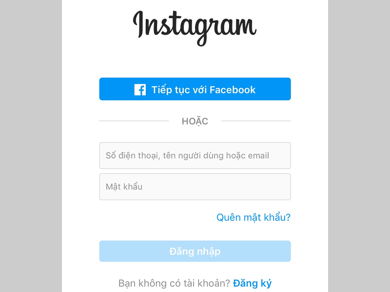 Trang đăng nhập Instagram điện thoại