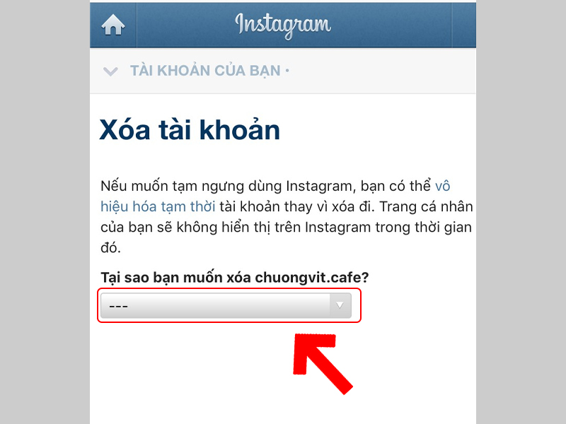 Trang xoá tài khoản