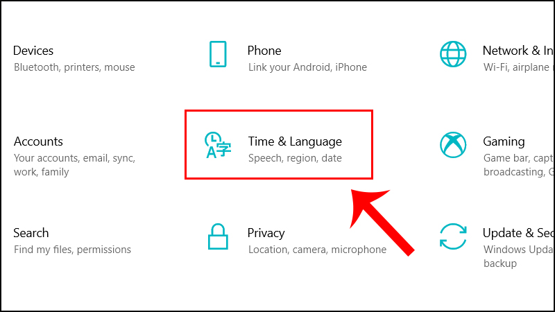 Bước 1: Mở Settings (cài đặt) > Chọn Time & language