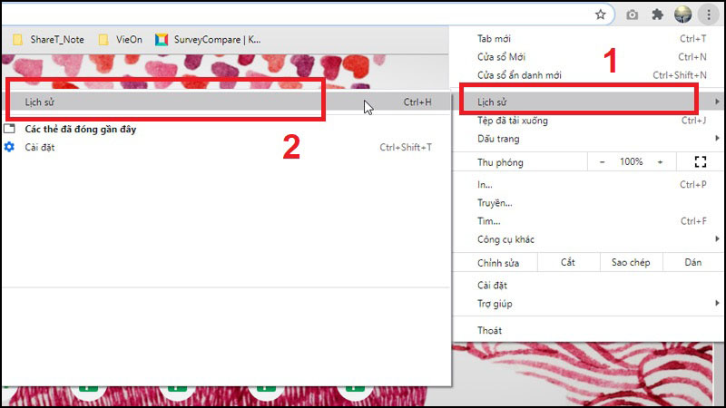 Mở trình duyệt Google Chrome > Lịch sử (History)
