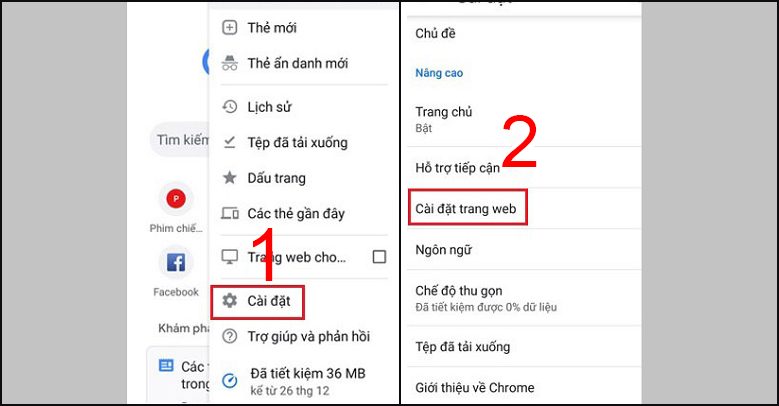 Chọn Cài đặt > Chọn Cài đặt trang web